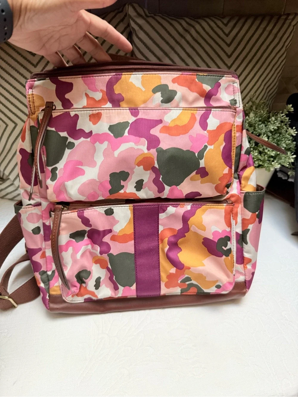 Fossil Pink Orange Multi Camo Backpack/Diaper  Tote